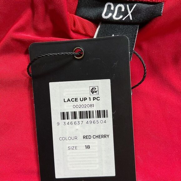 City Chic Womens Swimsuit size 18 new nwt Lace Up One Piece Red Cherry High Leg - Picture 7 of 12